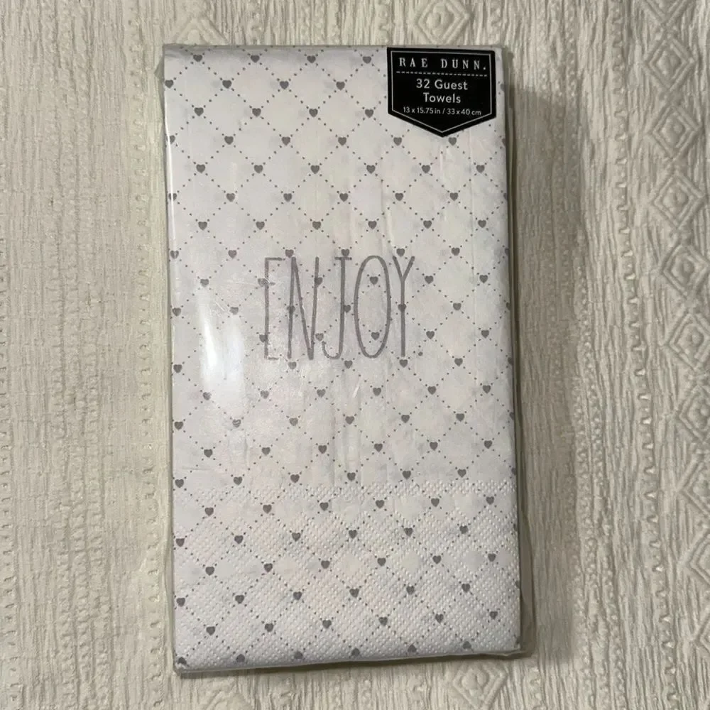 RAE DUNN 32 x 1pk ENJOY Guest Paper Towel Napkins Heart Trellis Lavender Ivory